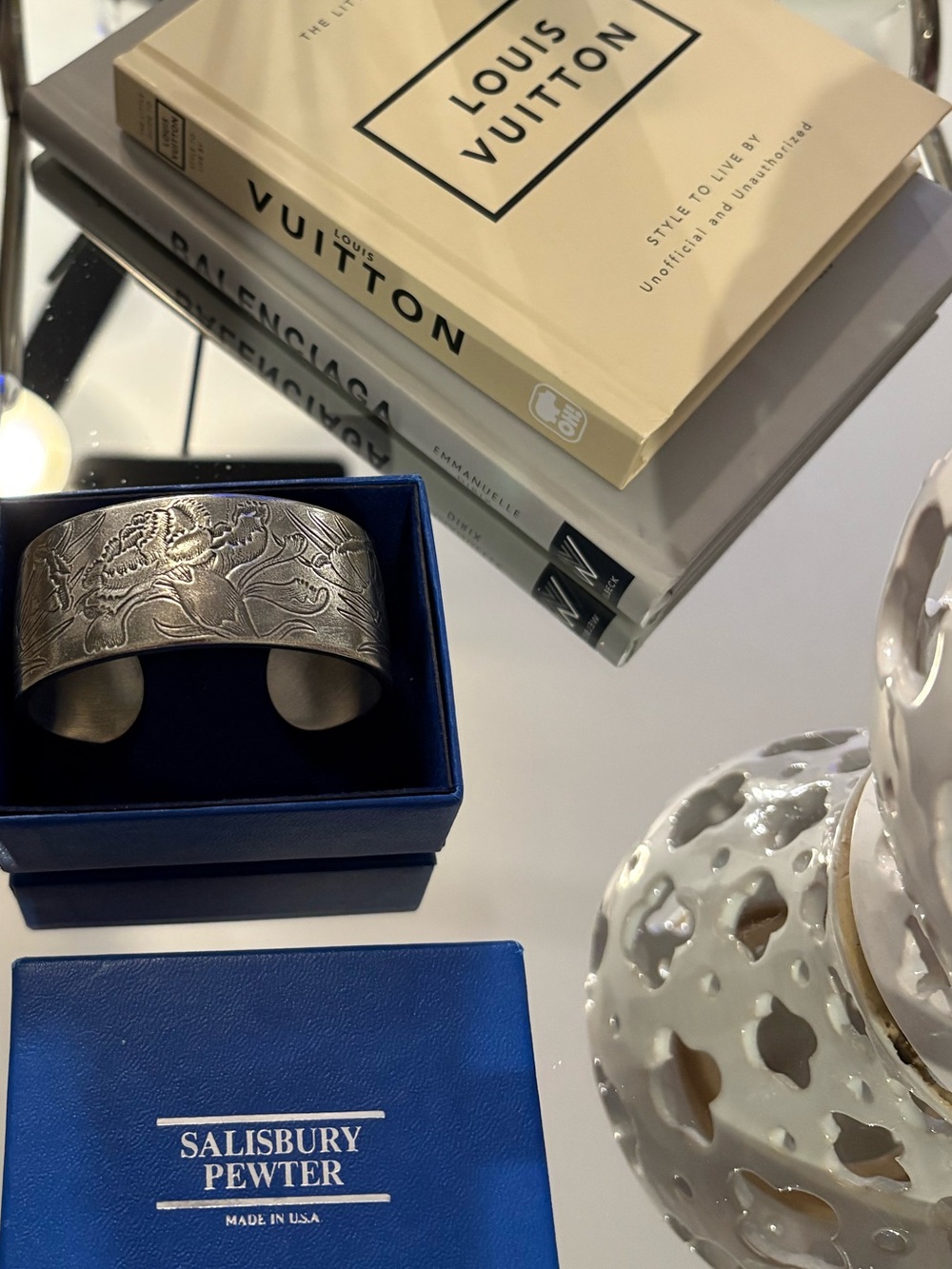 Silver Floral Engraved Cuff Bracelet (January) NEW
